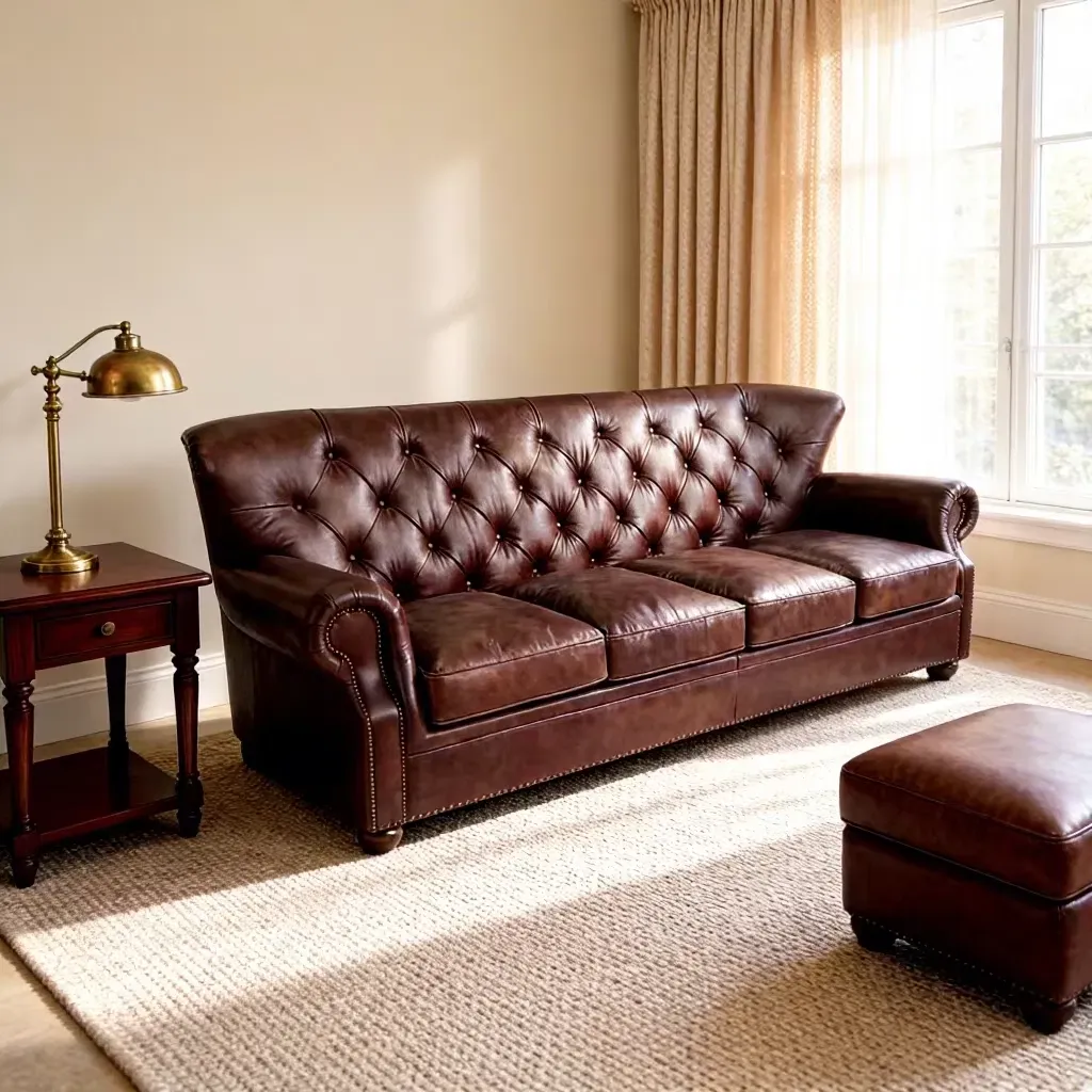 Canapé Chesterfield Knightsbridge 4 places en cuir brun rouge, vue 4 sur 10