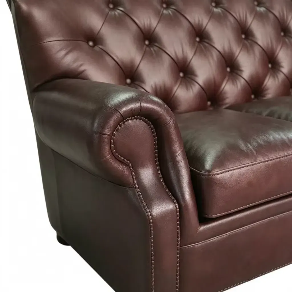 Canapé Chesterfield Knightsbridge 4 places en cuir brun rouge, vue 5 sur 10