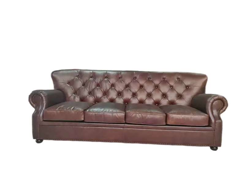 Canapé Chesterfield Knightsbridge 4 places en cuir brun rouge, vue 6 sur 10