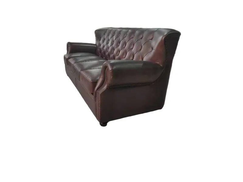 Canapé Chesterfield Knightsbridge 4 places en cuir brun rouge, vue 7 sur 10