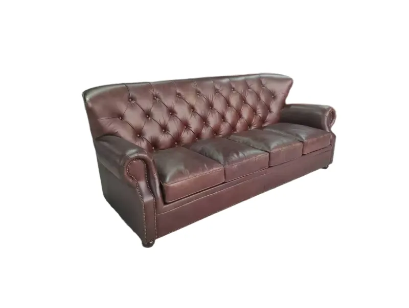 Canapé Chesterfield Knightsbridge 4 places en cuir brun rouge, vue 8 sur 10