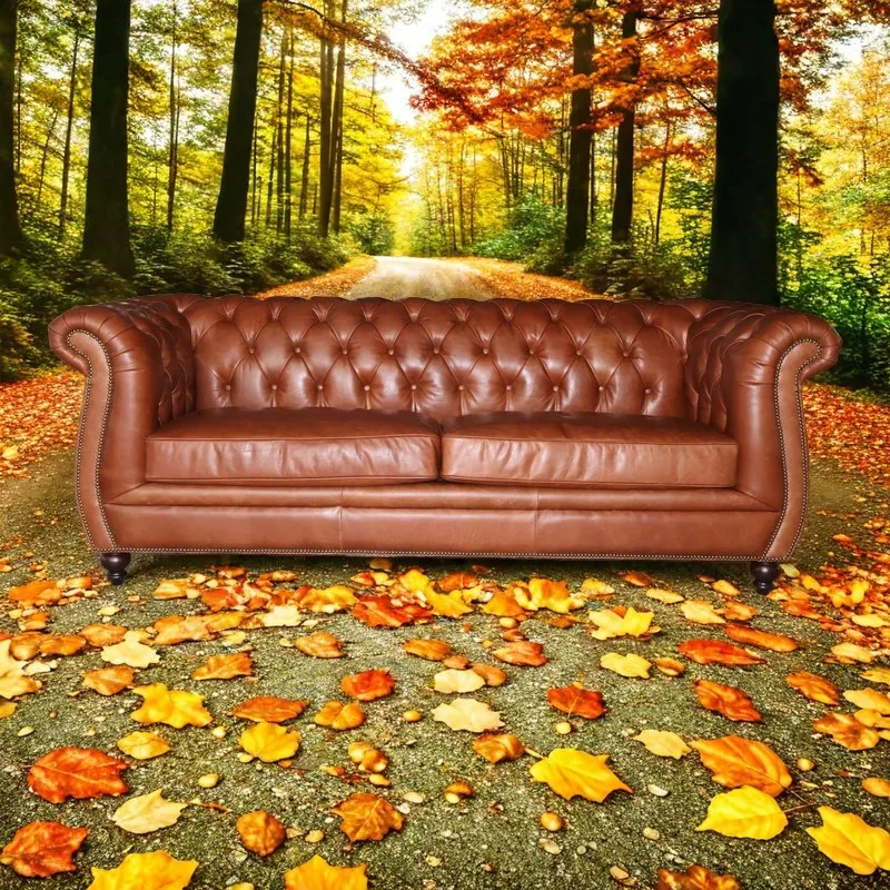 Canapé Chesterfield Marylebone 3 places en cuir cognac, vue 4 sur 9