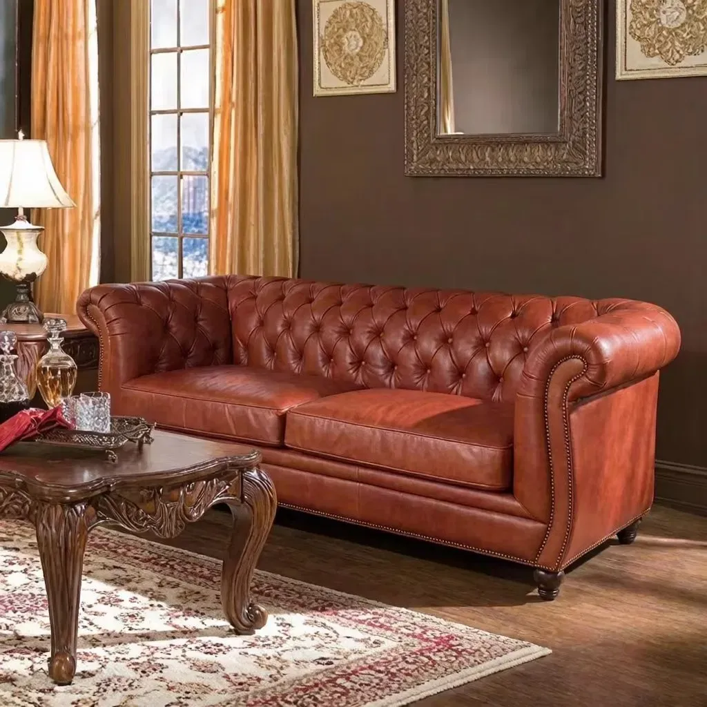 Canapé Chesterfield Marylebone 3 places en cuir cognac, vue 5 sur 9