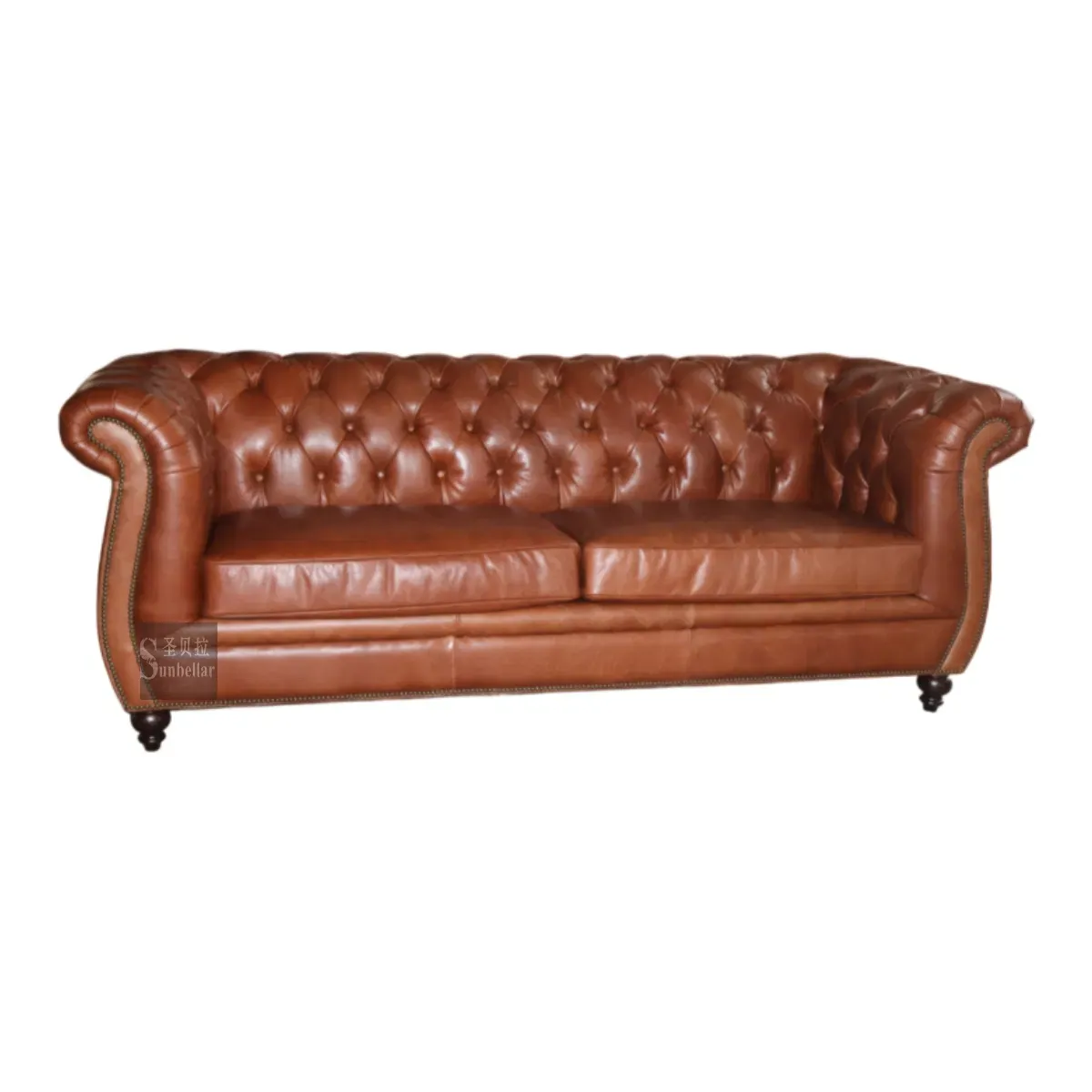 Canapé Chesterfield Marylebone 3 places en cuir cognac, vue 9 sur 9