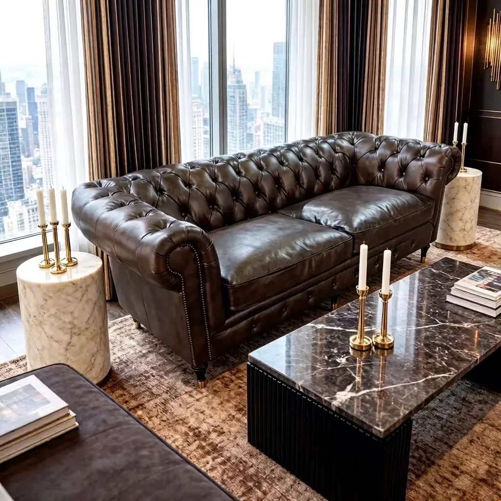 Canapé Chesterfield Mayfair en cuir marron vieilli, vue 4 sur 10