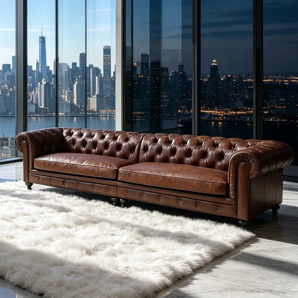 Canapé Chesterfield Mayfair en cuir marron vieilli, vue 7 sur 10