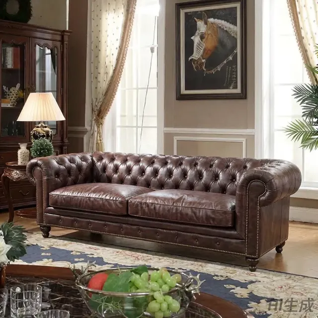 Canapé Chesterfield Pimlico 3 places en cuir chocolat