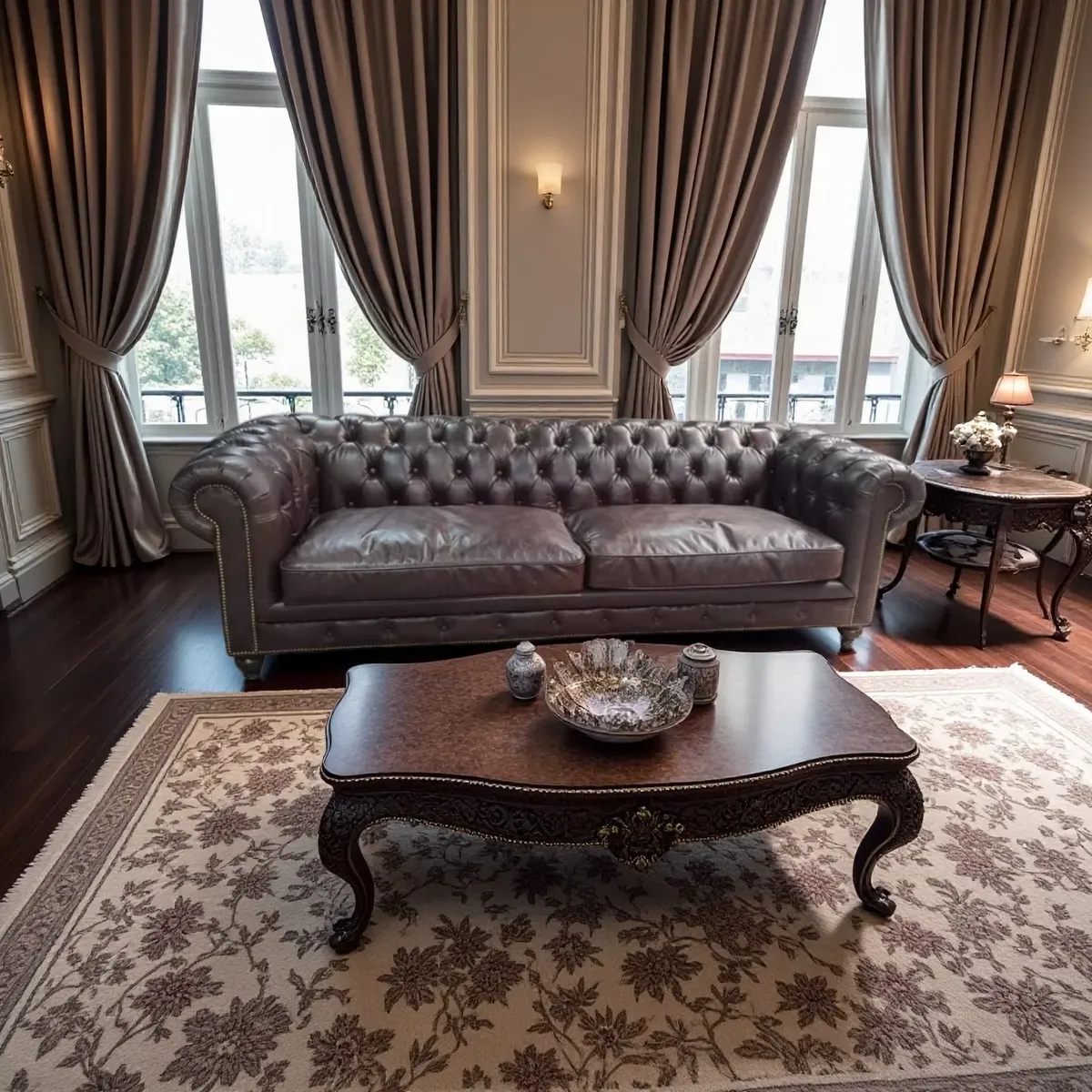 Canapé Chesterfield Pimlico 3 places en cuir chocolat, vue 3 sur 10