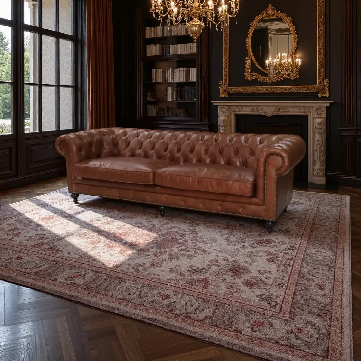 Canapé Chesterfield Pimlico 3 places en cuir chocolat, vue 7 sur 10