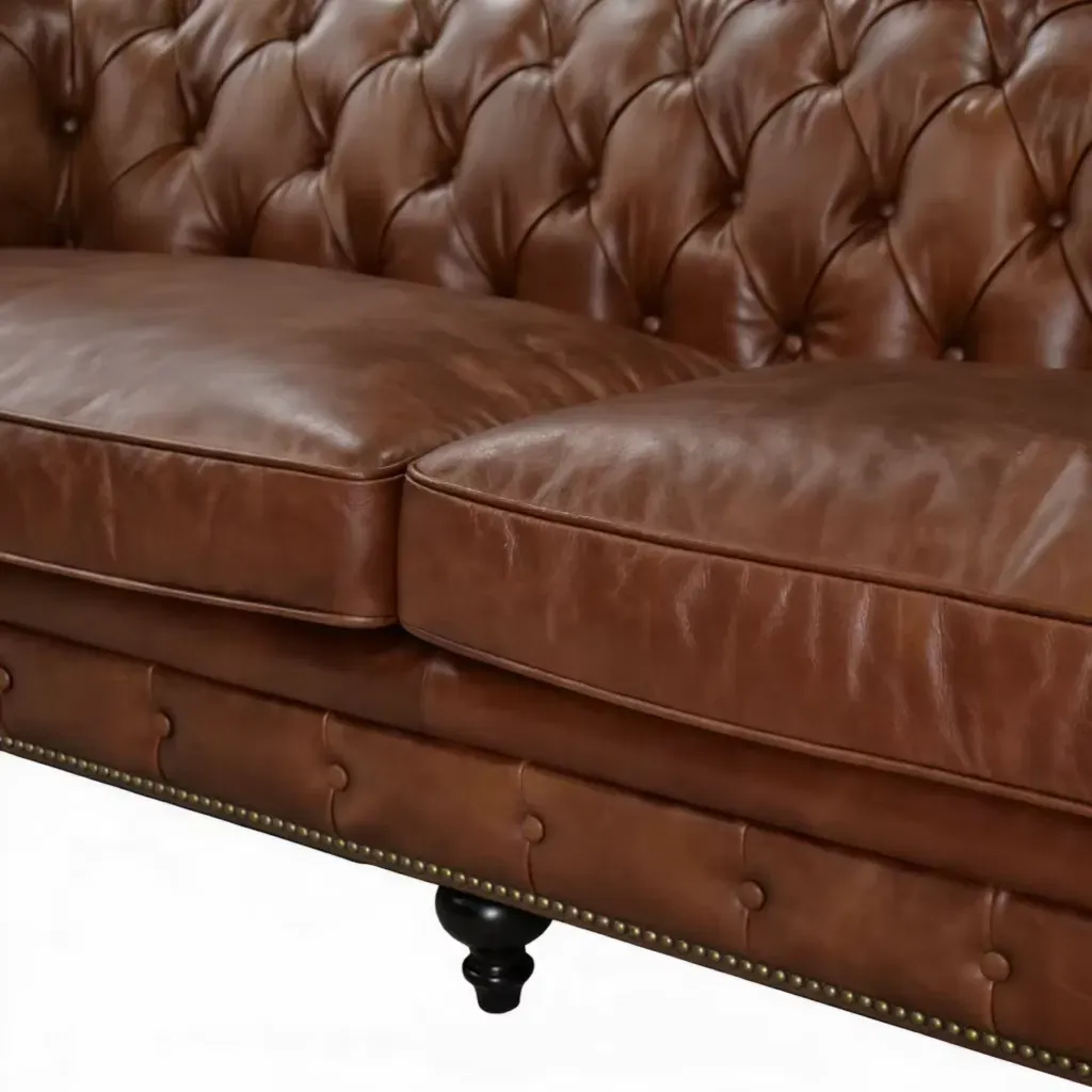 Canapé Chesterfield Pimlico 3 places en cuir chocolat, vue 8 sur 10