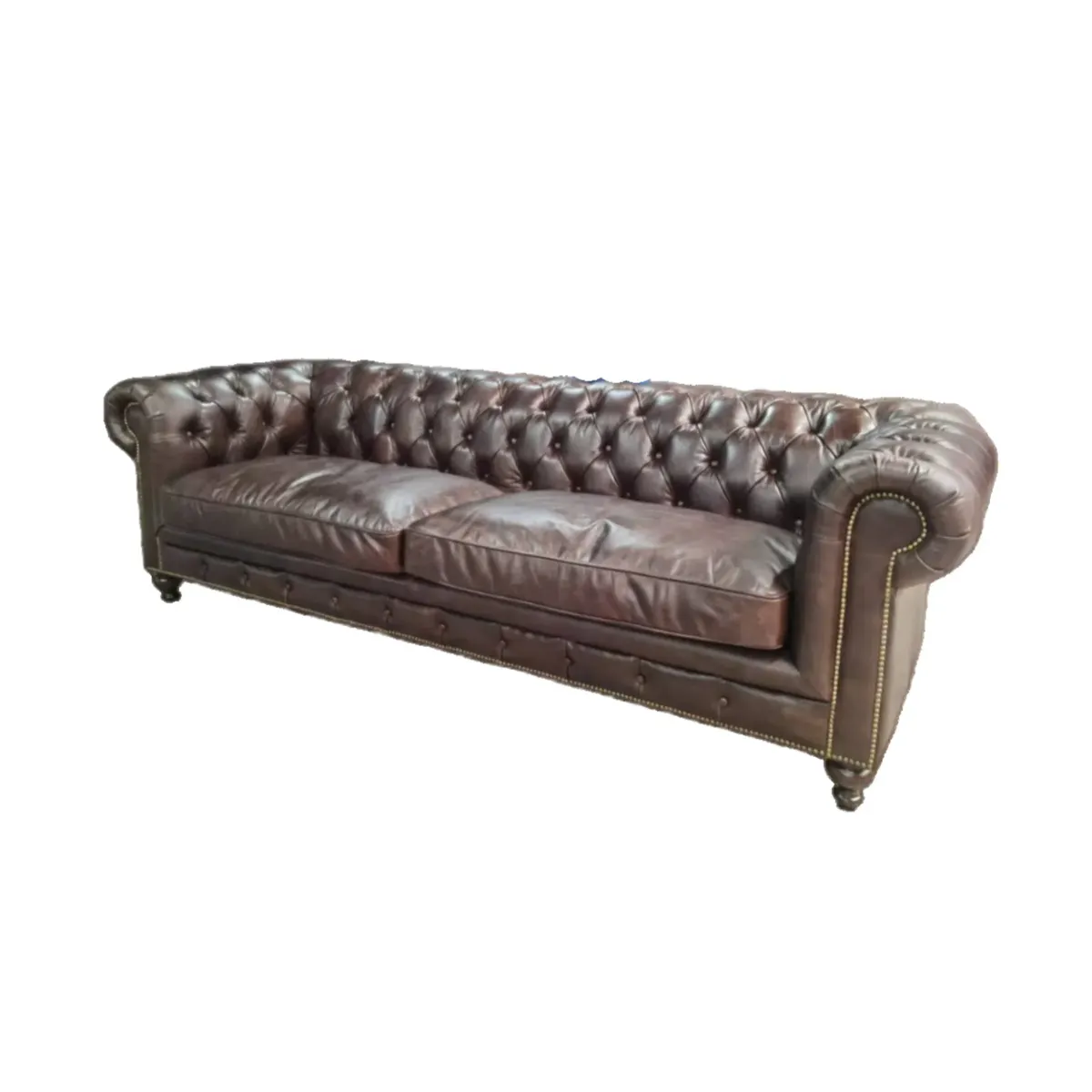 Canapé Chesterfield Pimlico 3 places en cuir chocolat, vue 9 sur 10