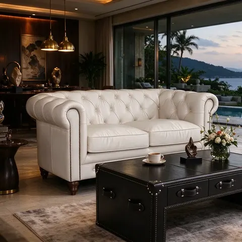 Chesterfield en cuir ivoire