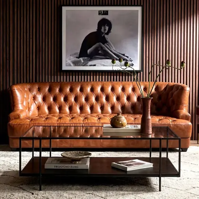 Canapé Chesterfield Richmond 3 places en cuir cognac