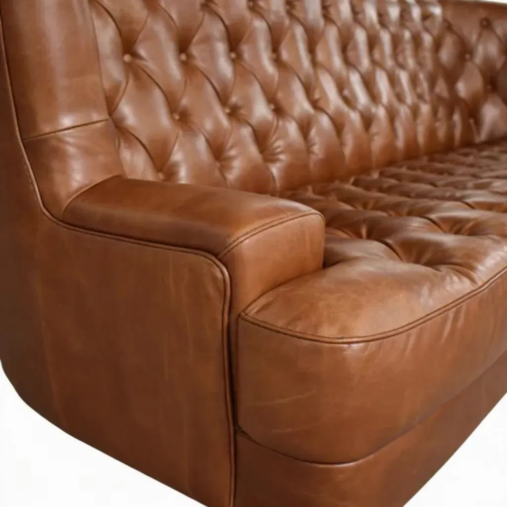 Canapé Chesterfield Richmond 3 places en cuir cognac, vue 4 sur 8