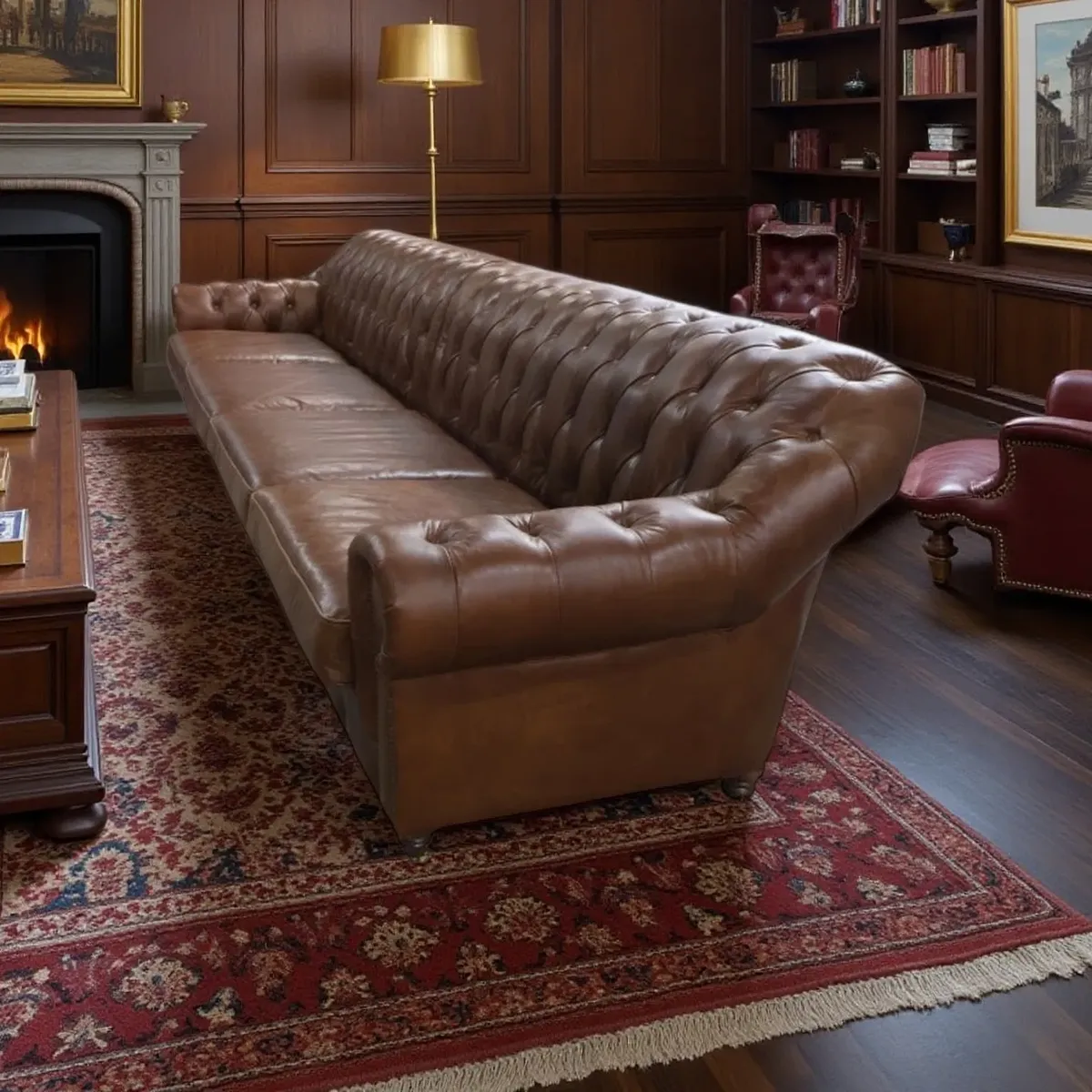 Canapé Chesterfield Southwark 5 places en cuir marron vieilli, vue 3 sur 6