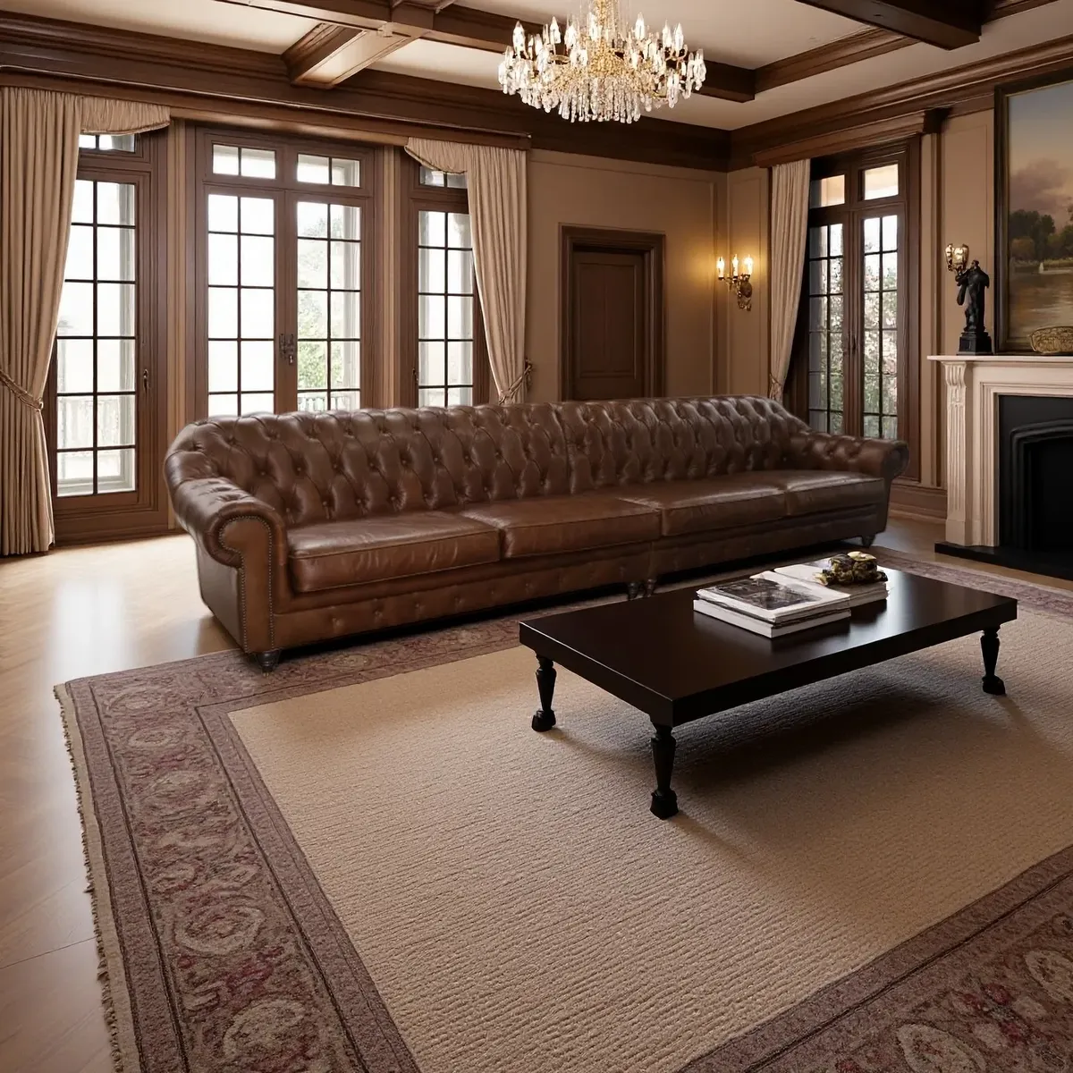 Canapé Chesterfield Southwark 5 places en cuir marron vieilli, vue 4 sur 6