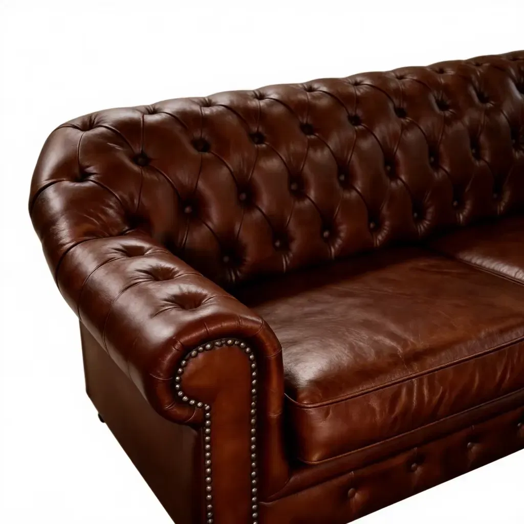 Canapé Chesterfield Southwark 5 places en cuir marron vieilli, vue 5 sur 6