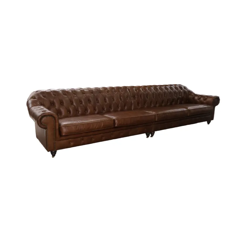 Canapé Chesterfield Southwark 5 places en cuir marron vieilli, vue 6 sur 6