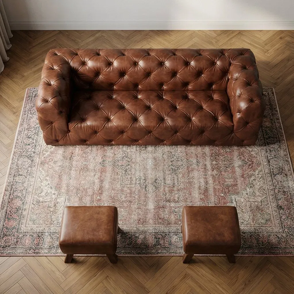 Canapé Chesterfield Wapping 3 places en cuir cognac vieilli