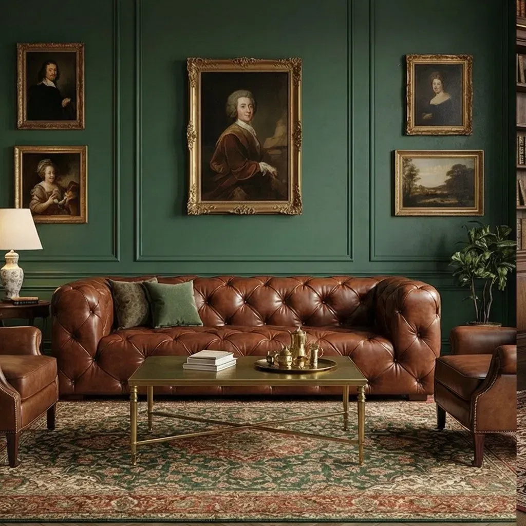 Canapé Chesterfield Wapping 3 places en cuir cognac vieilli, vue 3 sur 5