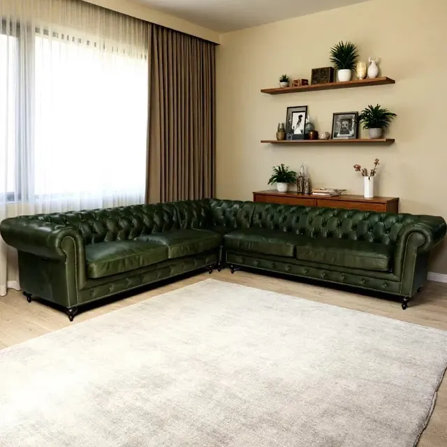 Canapé d'angle Chesterfield Bloomsbury en cuir vert anglais