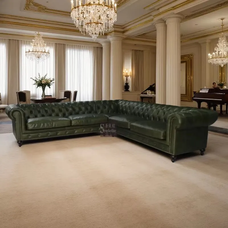 Canapé d'angle Chesterfield Bloomsbury en cuir vert anglais, vue 3 sur 3