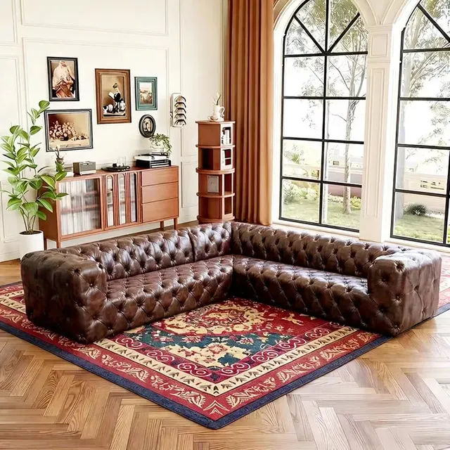 Canapé d'angle Chesterfield Notting en cuir cognac vieilli