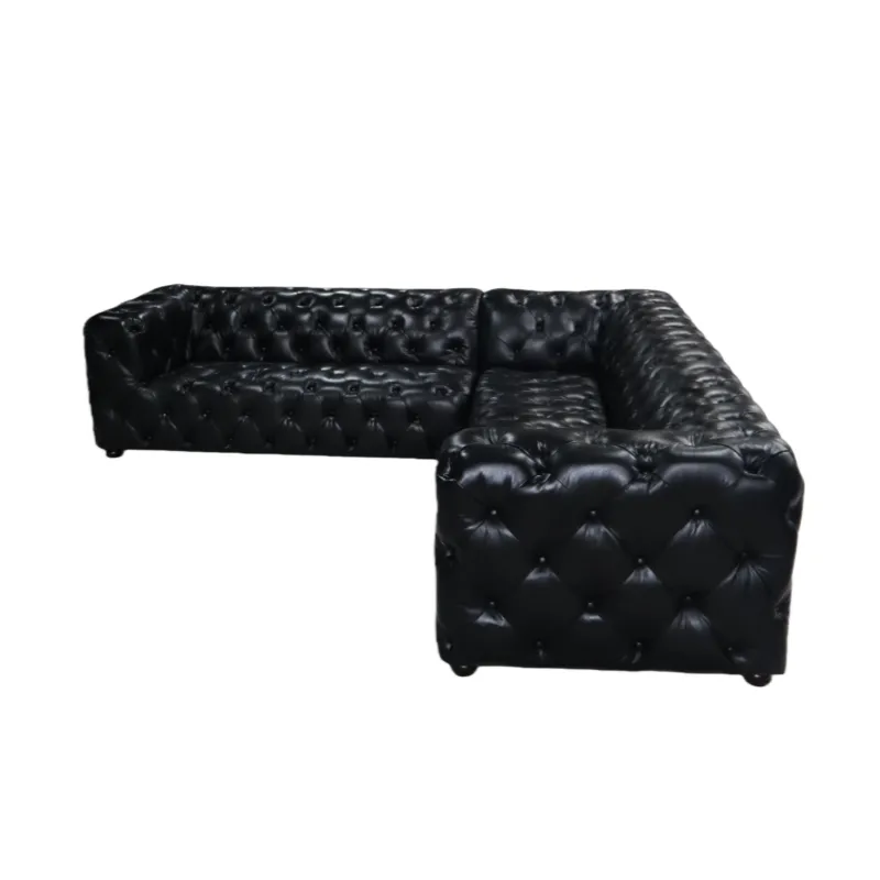 Canapé d'angle Chesterfield Soho en cuir noir, vue 4 sur 7