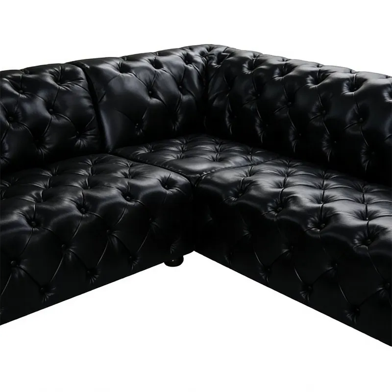 Canapé d'angle Chesterfield Soho en cuir noir, vue 5 sur 7
