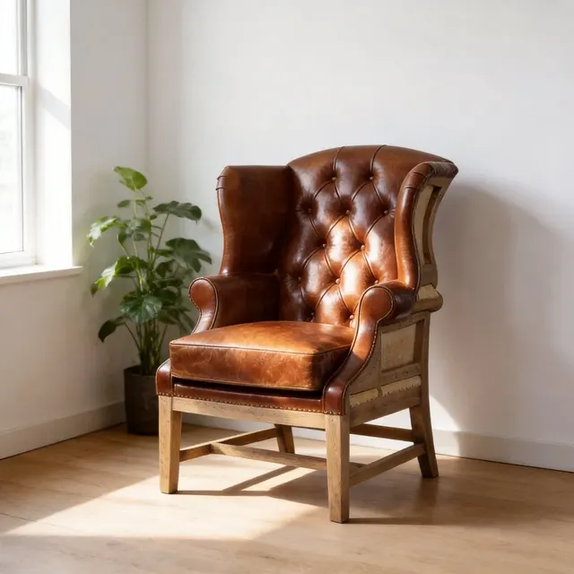 Fauteuil à oreilles Chesterfield Dulwich en cuir cognac vieilli