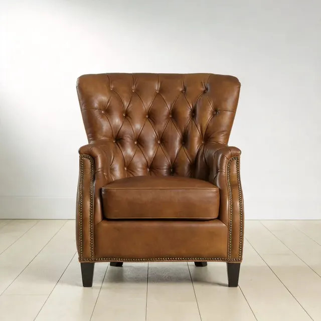 Fauteuil à oreilles Chesterfield Highgate en cuir cognac vieilli