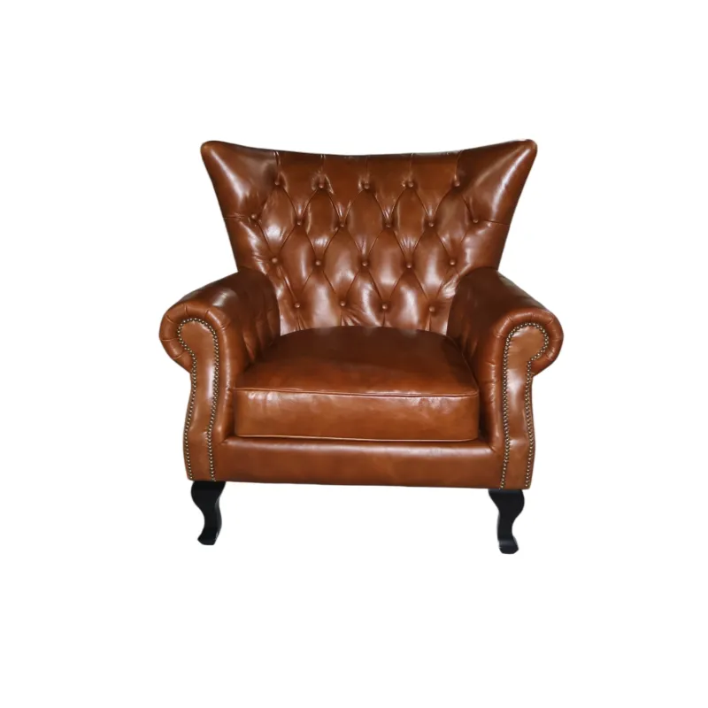 Fauteuil à oreilles Chesterfield Mortlake en cuir cognac, vue 6 sur 6