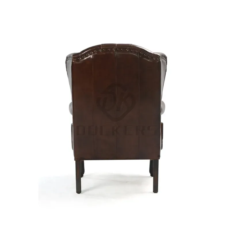 Fauteuil à oreilles Chesterfield Vauxhall en cuir brun foncé, vue 10 sur 10