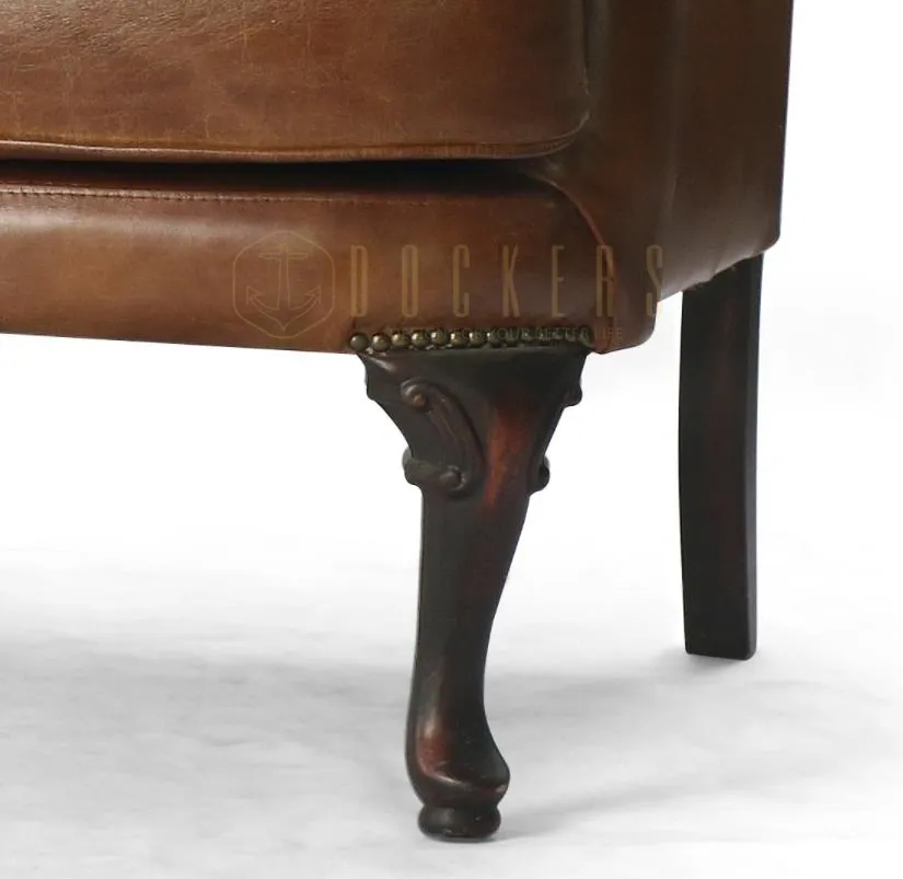 Fauteuil à oreilles Chesterfield Vauxhall en cuir brun foncé, vue 2 sur 10