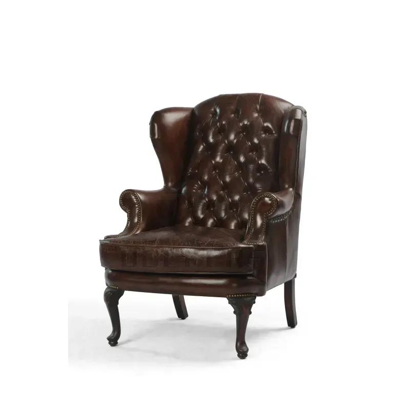 Fauteuil à oreilles Chesterfield Vauxhall en cuir brun foncé, vue 5 sur 10