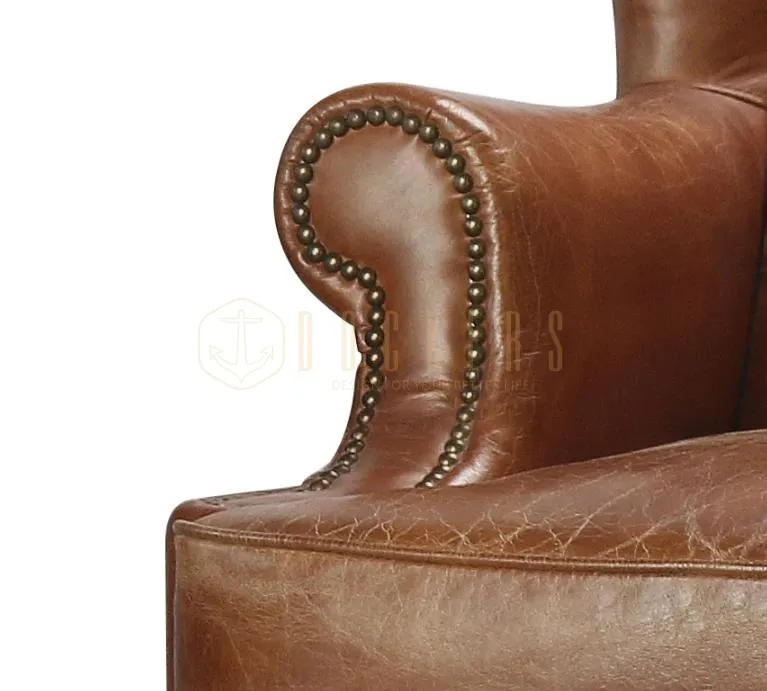 Fauteuil à oreilles Chesterfield Vauxhall en cuir brun foncé, vue 6 sur 10
