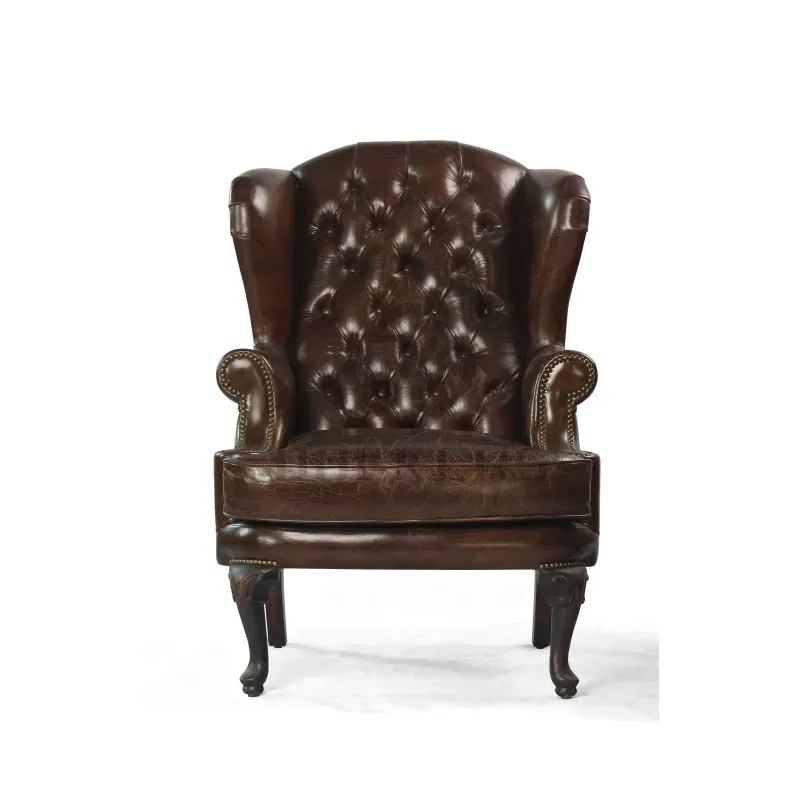 Fauteuil à oreilles Chesterfield Vauxhall en cuir brun foncé, vue 7 sur 10