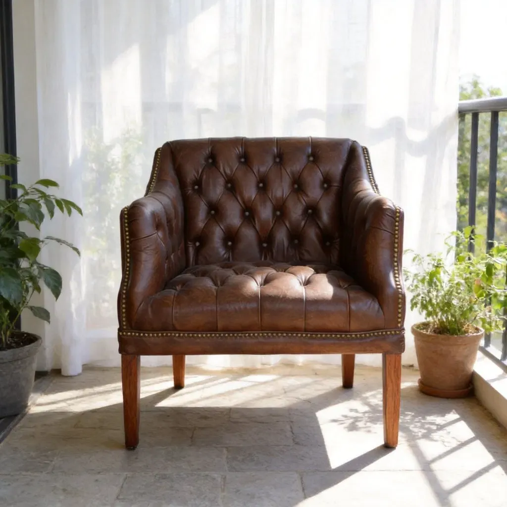 Fauteuil Chesterfield Barnes en cuir marron foncé, vue 2 sur 6