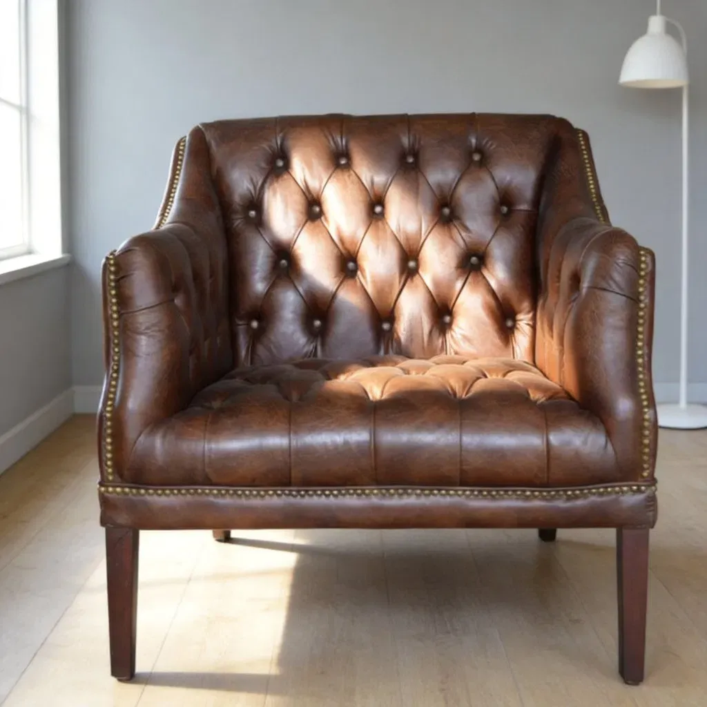 Fauteuil Chesterfield Barnes en cuir marron foncé, vue 3 sur 6