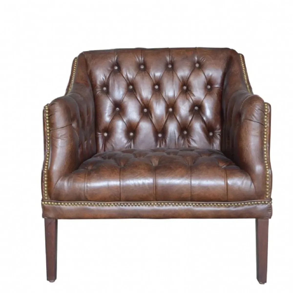 Fauteuil Chesterfield Barnes en cuir marron foncé, vue 5 sur 6
