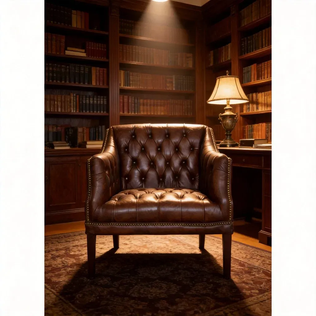 Fauteuil Chesterfield Barnes en cuir marron foncé, vue 6 sur 6