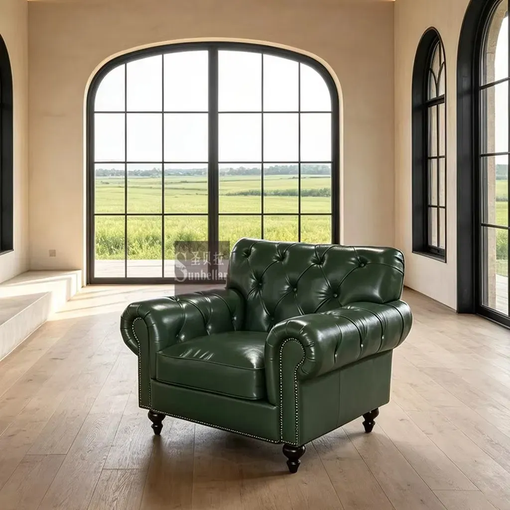 Fauteuil Chesterfield Chelsea en cuir vert anglais, vue 2 sur 2