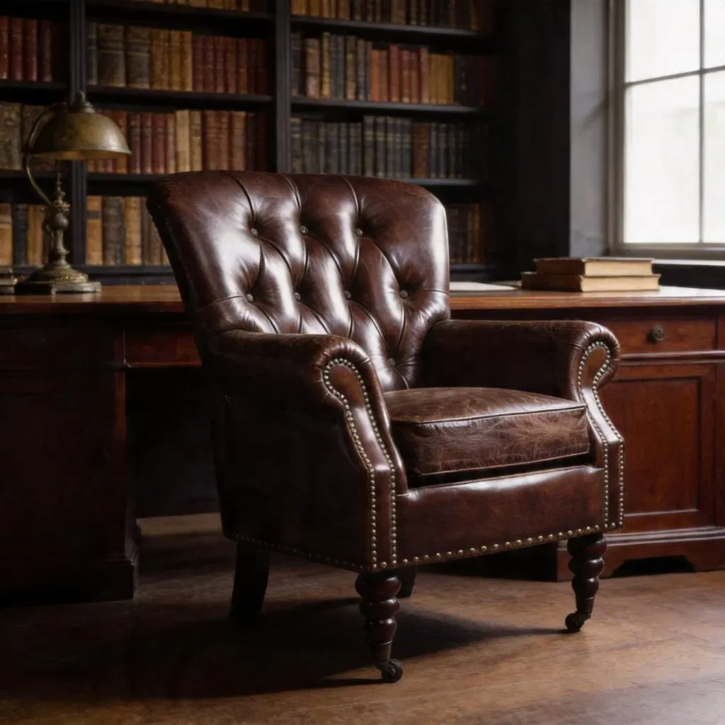 Fauteuil Chesterfield Clerkenwell en cuir marron vieilli, vue 3 sur 6