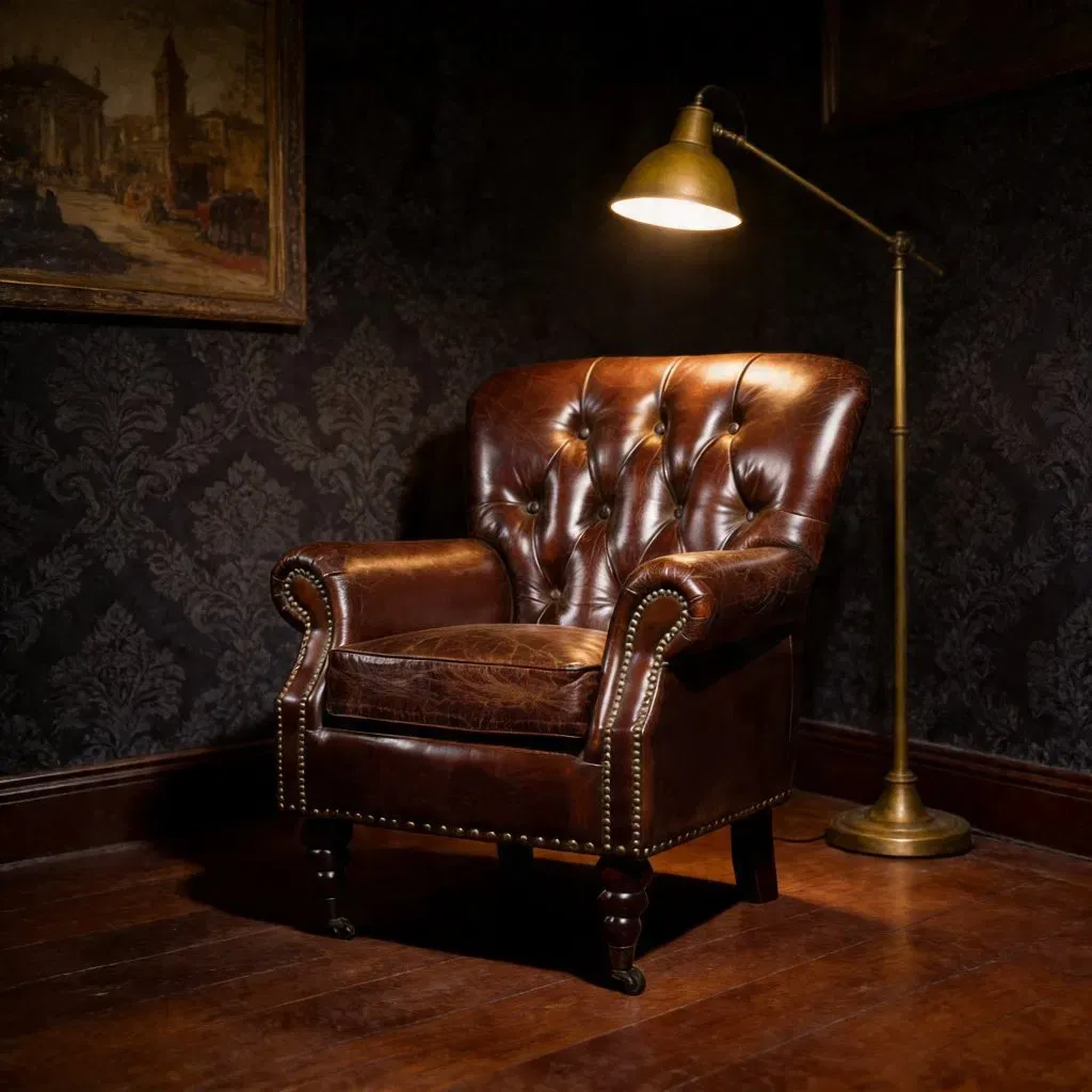 Fauteuil Chesterfield Clerkenwell en cuir marron vieilli, vue 4 sur 6