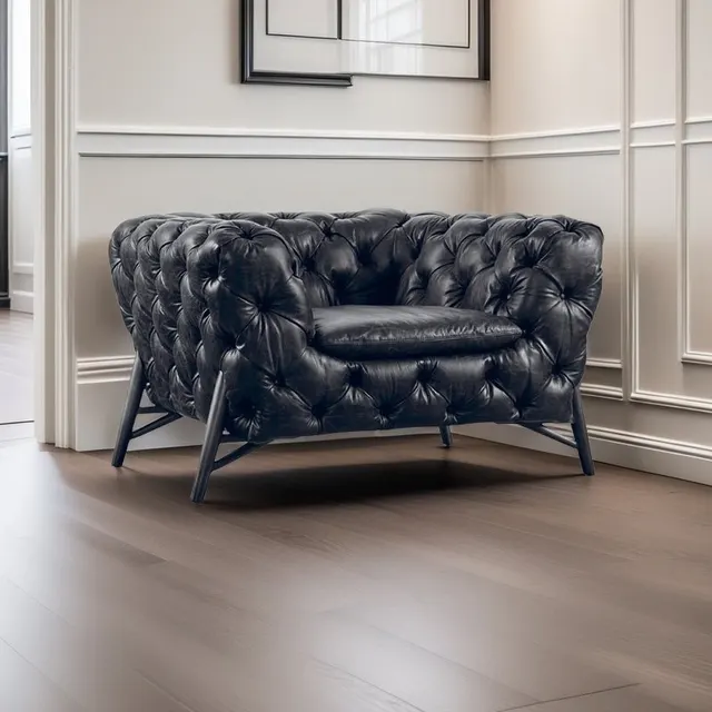Fauteuil Chesterfield Fitzrovia en cuir noir