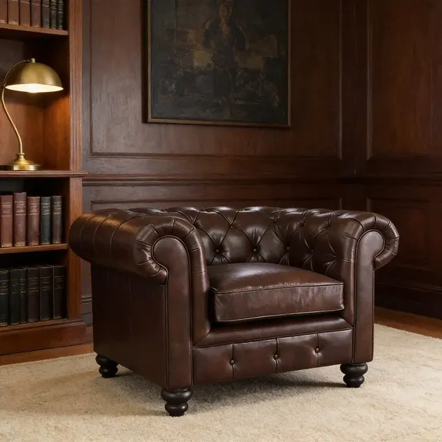 Fauteuil Chesterfield Kensington en cuir cognac vieilli