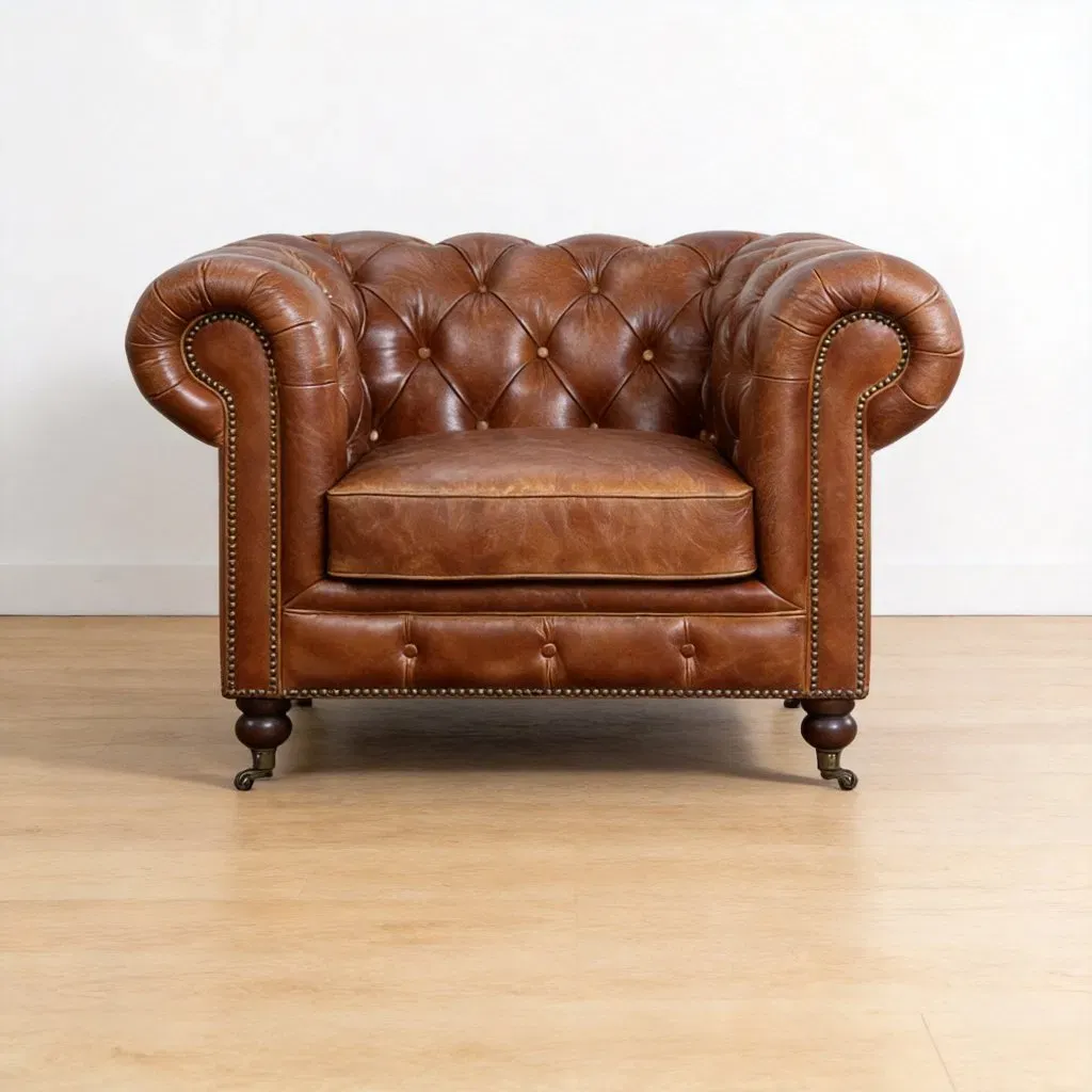 Fauteuil Chesterfield Kensington en cuir cognac vieilli, vue 3 sur 4