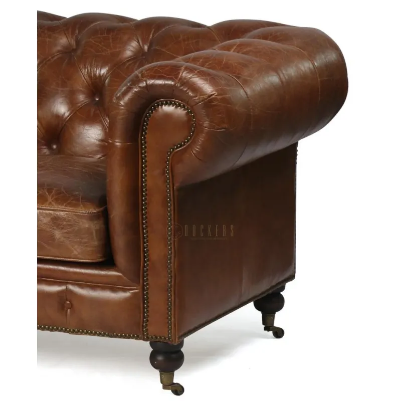 Fauteuil Chesterfield Kensington en cuir cognac vieilli, vue 4 sur 4