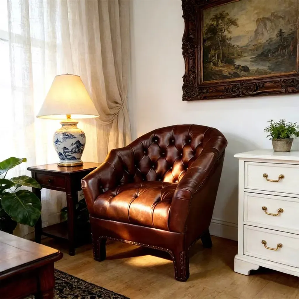 Fauteuil Chesterfield Lambeth cabriolet en cuir acajou, vue 2 sur 9