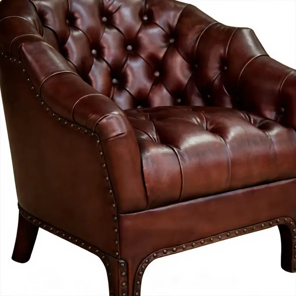 Fauteuil Chesterfield Lambeth cabriolet en cuir acajou, vue 4 sur 9